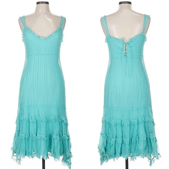KOMAROV Tiered Ruffle Hem Chiffon & Charmeuse Midi Slip Dress Corset Bac… - Picture 1 of 16